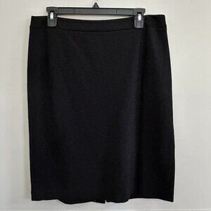 Talbots Ponte Knit Black Pencil Skirt Back Zip Back Slit Size 10